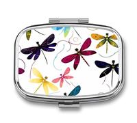 Pill Box 2 Compartment Medicine Pill Case Colorful Dragonfly Printed Portable Pill Box Travel Pill Organizer for Pocket Purse Daily Medicine Vitamin Box Fish Oil Box Supplement Box