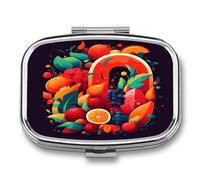 Pill Box 2 Compartment Medicine Pill Case Colorful Fruits and Vegetables Printed Portable Pill Box Travel Pill Organizer for Pocket Purse Daily Medicine Vitamin Box Fish Oil Box Supplement Box