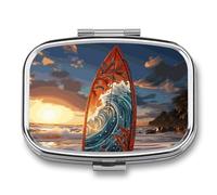Pill Box 2 Compartment Medicine Pill Case Colorful Surfboard Printed Portable Pill Box Travel Pill Organizer for Pocket Purse Daily Medicine Vitamin Box Fish Oil Box Supplement Box