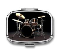 Pill Box 2 Compartment Medicine Pill Case Cool Drum Set Printed Portable Pill Box Travel Pill Organizer for Pocket Purse Daily Medicine Vitamin Box Fish Oil Box Supplement Box