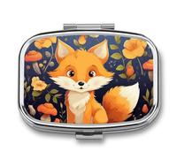 Pill Box 2 Compartment Medicine Pill Case Cute Animal Fox Flower Printed Portable Pill Box Travel Pill Organizer for Pocket Purse Daily Medicine Vitamin Box Fish Oil Box Supplement Box