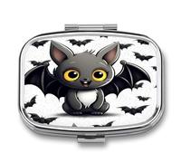 Pill Box 2 Compartment Medicine Pill Case Cute Bat Printed Portable Pill Box Travel Pill Organizer for Pocket Purse Daily Medicine Vitamin Box Fish Oil Box Supplement Box