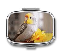 Pill Box 2 Compartment Medicine Pill Case Cute Cockatiel Printed Portable Pill Box Travel Pill Organizer for Pocket Purse Daily Medicine Vitamin Box Fish Oil Box Supplement Box