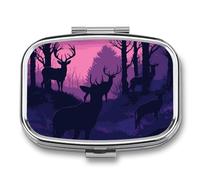 Pill Box 2 Compartment Medicine Pill Case Deer Silhouette Printed Portable Pill Box Travel Pill Organizer for Pocket Purse Daily Medicine Vitamin Box Fish Oil Box Supplement Box