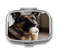 Pill Box 2 Compartment Medicine Pill Case Dog Who Likes Ice Cream Printed Portable Pill Box Travel Pill Organizer for Pocket Purse Daily Medicine Vitamin Box Fish Oil Box Supplement Box