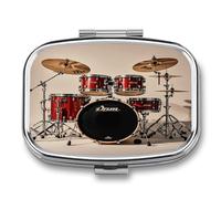 Pill Box 2 Compartment Medicine Pill Case Drum Set-Standard Printed Portable Pill Box Travel Pill Organizer for Pocket Purse Daily Medicine Vitamin Box Fish Oil Box Supplement Box