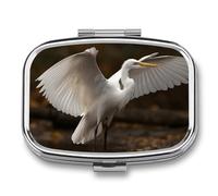Pill Box 2 Compartment Medicine Pill Case Egret Spreads Its Wings Printed Portable Pill Box Travel Pill Organizer for Pocket Purse Daily Medicine Vitamin Box Fish Oil Box Supplement Box