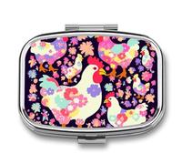 Pill Box 2 Compartment Medicine Pill Case Flower Heart Chicken Printed Portable Pill Box Travel Pill Organizer for Pocket Purse Daily Medicine Vitamin Box Fish Oil Box Supplement Box