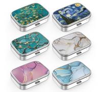 Pill Box 2 Compartment Medicine Pill Case, for Pocket or Purse Pill Box Decorative Metal Medicine Vitamin Organizer Unique Gift (6 Pieces, Set-6-style1)