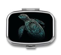 Pill Box 2 Compartment Medicine Pill Case Glowing Green Sea Turtle Printed Portable Pill Box Travel Pill Organizer for Pocket Purse Daily Medicine Vitamin Box Fish Oil Box Supplement Box