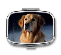 Pill Box 2 Compartment Medicine Pill Case Golden Retriever Printed Portable Pill Box Travel Pill Organizer for Pocket Purse Daily Medicine Vitamin Box Fish Oil Box Supplement Box