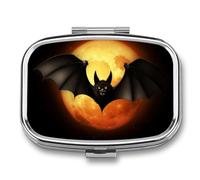Pill Box 2 Compartment Medicine Pill Case Halloween Bat Printed Portable Pill Box Travel Pill Organizer for Pocket Purse Daily Medicine Vitamin Box Fish Oil Box Supplement Box