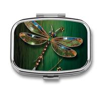 Pill Box 2 Compartment Medicine Pill Case Jewel Dragonfly Printed Portable Pill Box Travel Pill Organizer for Pocket Purse Daily Medicine Vitamin Box Fish Oil Box Supplement Box