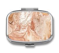 Pill Box 2 Compartment Medicine Pill Case Light Peach and Brown Printed Portable Pill Box Travel Pill Organizer for Pocket Purse Daily Medicine Vitamin Box Fish Oil Box Supplement Box