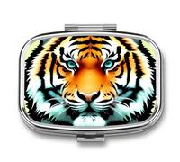Pill Box 2 Compartment Medicine Pill Case Little Fat Tiger Head Printed Portable Pill Box Travel Pill Organizer for Pocket Purse Daily Medicine Vitamin Box Fish Oil Box Supplement Box