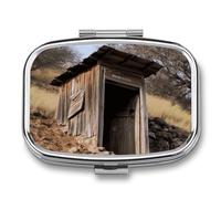 Pill Box 2 Compartment Medicine Pill Case Old Ancient Outhouse Printed Portable Pill Box Travel Pill Organizer for Pocket Purse Daily Medicine Vitamin Box Fish Oil Box Supplement Box