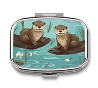 Pill Box 2 Compartment Medicine Pill Case Otters Printed Portable Pill Box Travel Pill Organizer for Pocket Purse Daily Medicine Vitamin Box Fish Oil Box Supplement Box