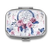 Pill Box 2 Compartment Medicine Pill Case Peach Dream Catcher Printed Portable Pill Box Travel Pill Organizer for Pocket Purse Daily Medicine Vitamin Box Fish Oil Box Supplement Box