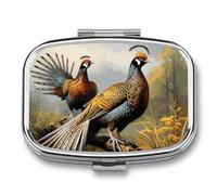 Pill Box 2 Compartment Medicine Pill Case Pheasants Animals Printed Portable Pill Box Travel Pill Organizer for Pocket Purse Daily Medicine Vitamin Box Fish Oil Box Supplement Box