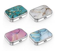 Pill Box 2 Compartment Medicine Pill Case,Portable for Pocket or Purse Pill Box Decorative Metal Medicine Vitamin Organizer Unique Gift (4 Pieces, Set-4-marble)