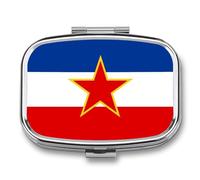 Pill Box 2 Compartment Medicine Pill Case Portable for Pocket Or Purse with Yugoslavia Flag Decorative Metal Medicine Vitamin Organizer Unique Travel Gift