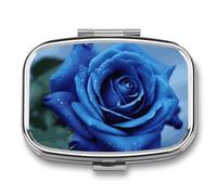 Pill Box 2 Compartment Medicine Pill Case Romantic Blue Rose Printed Portable Pill Box Travel Pill Organizer for Pocket Purse Daily Medicine Vitamin Box Fish Oil Box Supplement Box