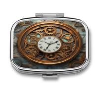 Pill Box 2 Compartment Medicine Pill Case Rusty Steampunk Clock Printed Portable Pill Box Travel Pill Organizer for Pocket Purse Daily Medicine Vitamin Box Fish Oil Box Supplement Box
