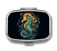 Pill Box 2 Compartment Medicine Pill Case Seahorse Blue Pattern Printed Portable Pill Box Travel Pill Organizer for Pocket Purse Daily Medicine Vitamin Box Fish Oil Box Supplement Box