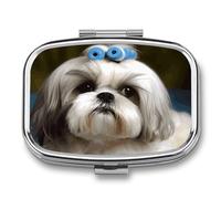 Pill Box 2 Compartment Medicine Pill Case Shih Tzu Dog Printed Portable Pill Box Travel Pill Organizer for Pocket Purse Daily Medicine Vitamin Box Fish Oil Box Supplement Box