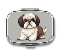 Pill Box 2 Compartment Medicine Pill Case Shih Tzu Dog Printed Portable Pill Box Travel Pill Organizer for Pocket Purse Daily Medicine Vitamin Box Fish Oil Box Supplement Box