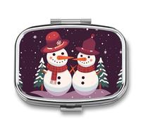Pill Box 2 Compartment Medicine Pill Case Snowman in The Snow Printed Portable Pill Box Travel Pill Organizer for Pocket Purse Daily Medicine Vitamin Box Fish Oil Box Supplement Box