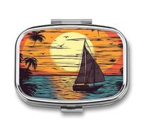 Pill Box 2 Compartment Medicine Pill Case Sunset and Sailboat Printed Portable Pill Box Travel Pill Organizer for Pocket Purse Daily Medicine Vitamin Box Fish Oil Box Supplement Box