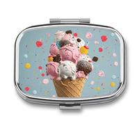 Pill Box 2 Compartment Medicine Pill Case Sweet Ice Cream Printed Portable Pill Box Travel Pill Organizer for Pocket Purse Daily Medicine Vitamin Box Fish Oil Box Supplement Box