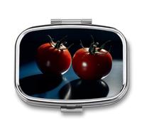 Pill Box 2 Compartment Medicine Pill Case Tomatoes on The Table Printed Portable Pill Box Travel Pill Organizer for Pocket Purse Daily Medicine Vitamin Box Fish Oil Box Supplement Box