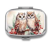 Pill Box 2 Compartment Medicine Pill Case Two Owls on The Tree Printed Portable Pill Box Travel Pill Organizer for Pocket Purse Daily Medicine Vitamin Box Fish Oil Box Supplement Box