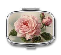 Pill Box 2 Compartment Medicine Pill Case Vintage Beautiful Rose Printed Portable Pill Box Travel Pill Organizer for Pocket Purse Daily Medicine Vitamin Box Fish Oil Box Supplement Box