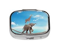Pill Box 2 Compartment Medicine Pill Case with Mirror,Portable Pill Box for Pocket Or Purse Pill Box Decorative Unique Gift-Elephant Giraffe Overcomes Fear by Walking On High Rope