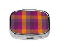 Pill Box 2 Compartment Medicine Pill Case with Mirror,Portable Pill Box for Pocket Or Purse Pill Box Decorative Unique Gift-Purple Yellow Buffalo Plaid