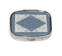 Pill Box 2 Compartment Medicine Pill Case with Mirror,Portable Pill Box for Pocket Or Purse Pill Box Decorative Unique Gift-Vintage Persian Colored Blue