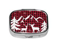 Pill Box 2 Compartment Medicine Pill Case with Mirror,Portable Pill Box for Pocket Or Purse Pill Box Decorative Unique Gift-Christmas Buffalo Plaid