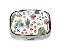 Pill Box 2 Compartment Medicine Pill Case with Mirror,Portable Pill Box for Pocket Or Purse Pill Box Decorative Unique Gift-Frog and Forest Plants