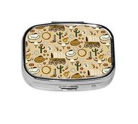 Pill Box 2 Compartment Medicine Pill Case with Mirror,Portable Pill Box for Pocket Or Purse Pill Box Decorative Unique Gift-Wild West Cowboy