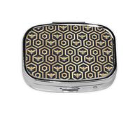 Pill Box 2 Compartment Medicine Pill Case with Mirror,Portable Pill Box for Pocket Or Purse Pill Box Decorative Unique Gift-Bee Hive Hexagon