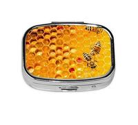 Pill Box 2 Compartment Medicine Pill Case with Mirror,Portable Pill Box for Pocket Or Purse Pill Box Decorative Unique Gift-Bees On Hive Honeycomb