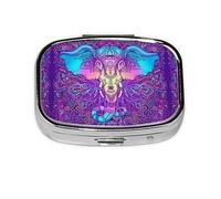 Pill Box 2 Compartment Medicine Pill Case with Mirror,Portable Pill Box for Pocket Or Purse Pill Box Decorative Unique Gift-Elephant in Tribal Style