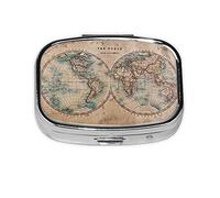Pill Box 2 Compartment Medicine Pill Case with Mirror,Portable Pill Box for Pocket Or Purse Pill Box Decorative Unique Gift-The World is Hemisphere