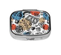 Pill Box 2 Compartment Medicine Pill Case with Mirror,Portable Pill Box for Pocket Or Purse Pill Box Decorative Unique Gift-French Food