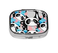 Pill Box 2 Compartment Medicine Pill Case with Mirror,Portable Pill Box for Pocket Or Purse Pill Box Decorative Unique Gift-Panda Cute Pink Hearts