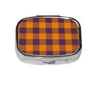 Pill Box 2 Compartment Medicine Pill Case with Mirror,Portable Pill Box for Pocket Or Purse Pill Box Decorative Unique Gift-Fall Buffalo Plaid