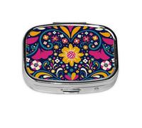 Pill Box 2 Compartment Medicine Pill Case with Mirror,Portable Pill Box for Pocket Or Purse Pill Box Decorative Unique Gift-Cinco De Mayo Floral